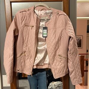 Guess Women's Blush Quilted Vegan Leather Bomber Jacket